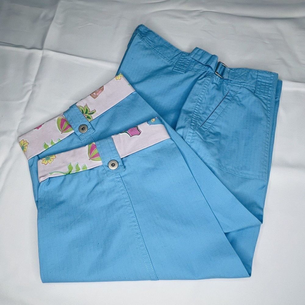 Mountain Lake 10P Womens Pants Capri Cargo Casual Khaki Cotton Floral Aloha 0811